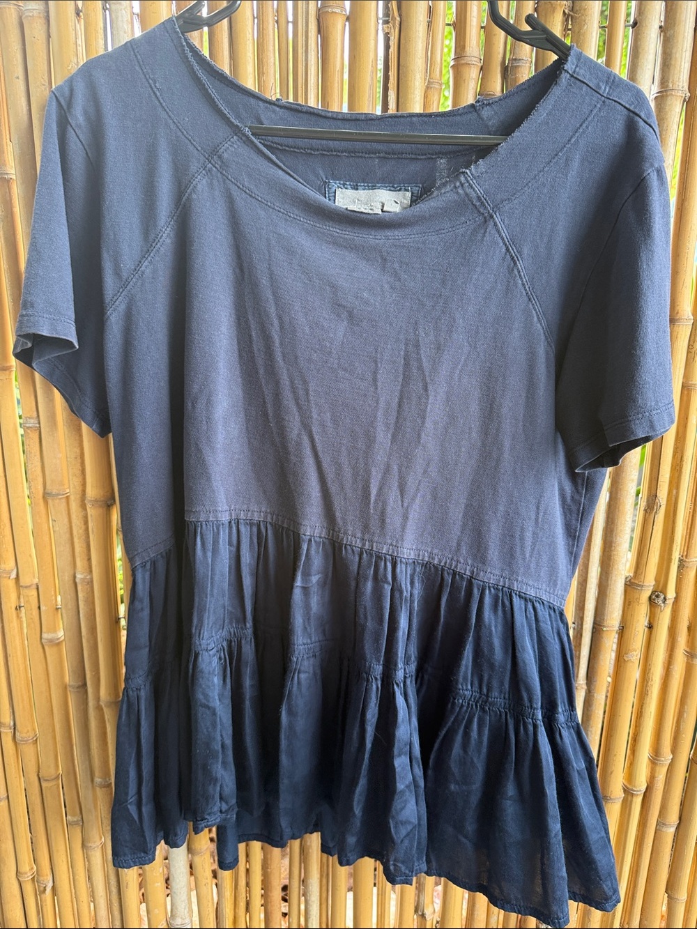 Anthropologie Navy Tiered Short-Sleeve Tunic Top